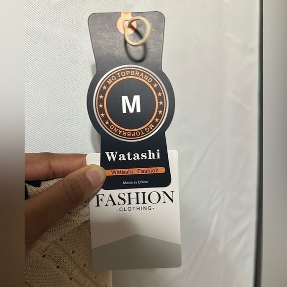 WATASHI Tan/Black Tank Knit Dress Round Neck Side Split Scalloped Edge Size M - Picture 5 of 10